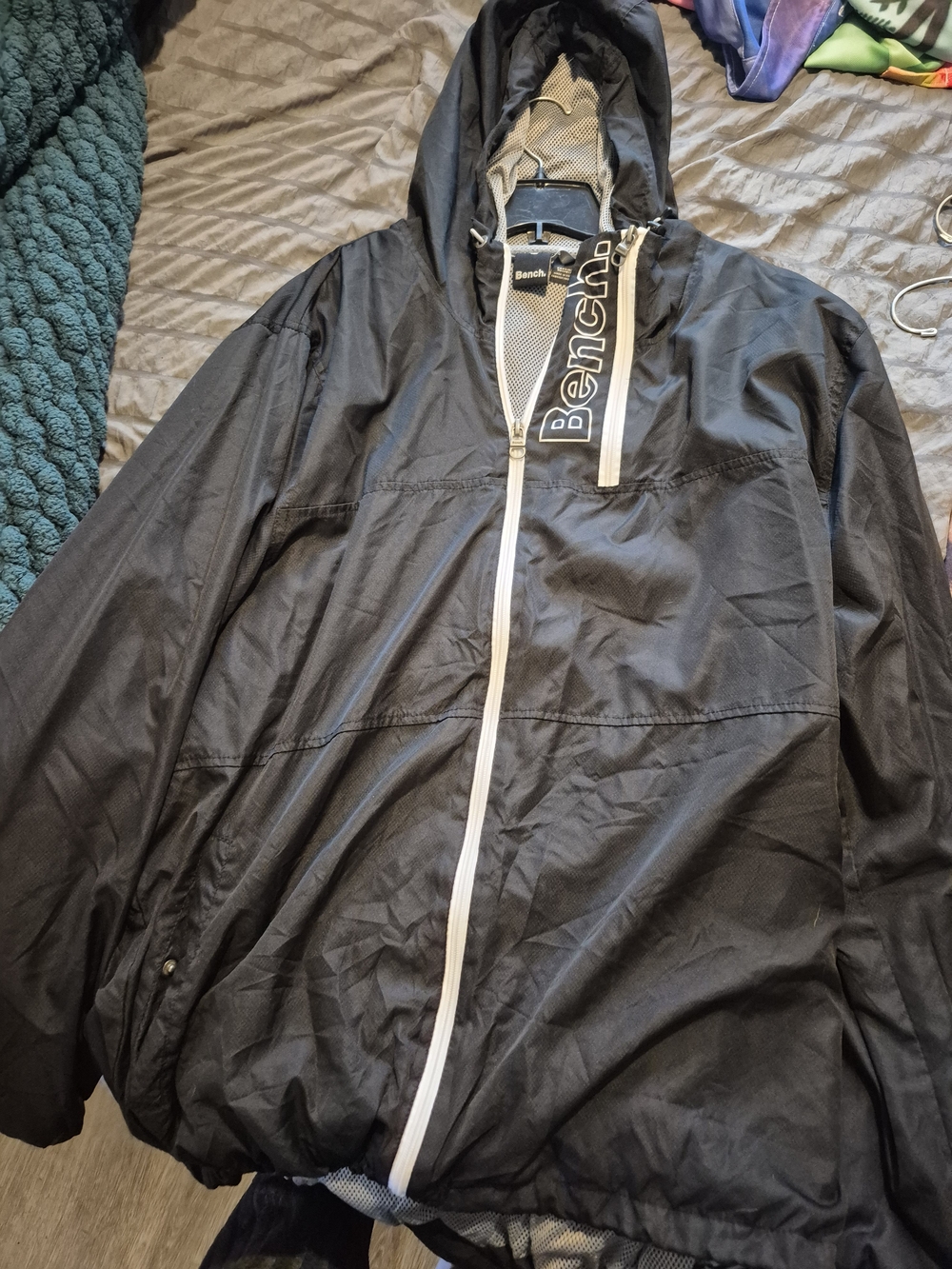 Bench Black Hooded Windbreaker with White Zipper Detail